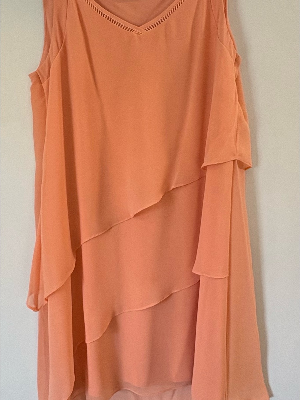 White House Black Market Peach Asymmetrical Layered Chiffon Dress